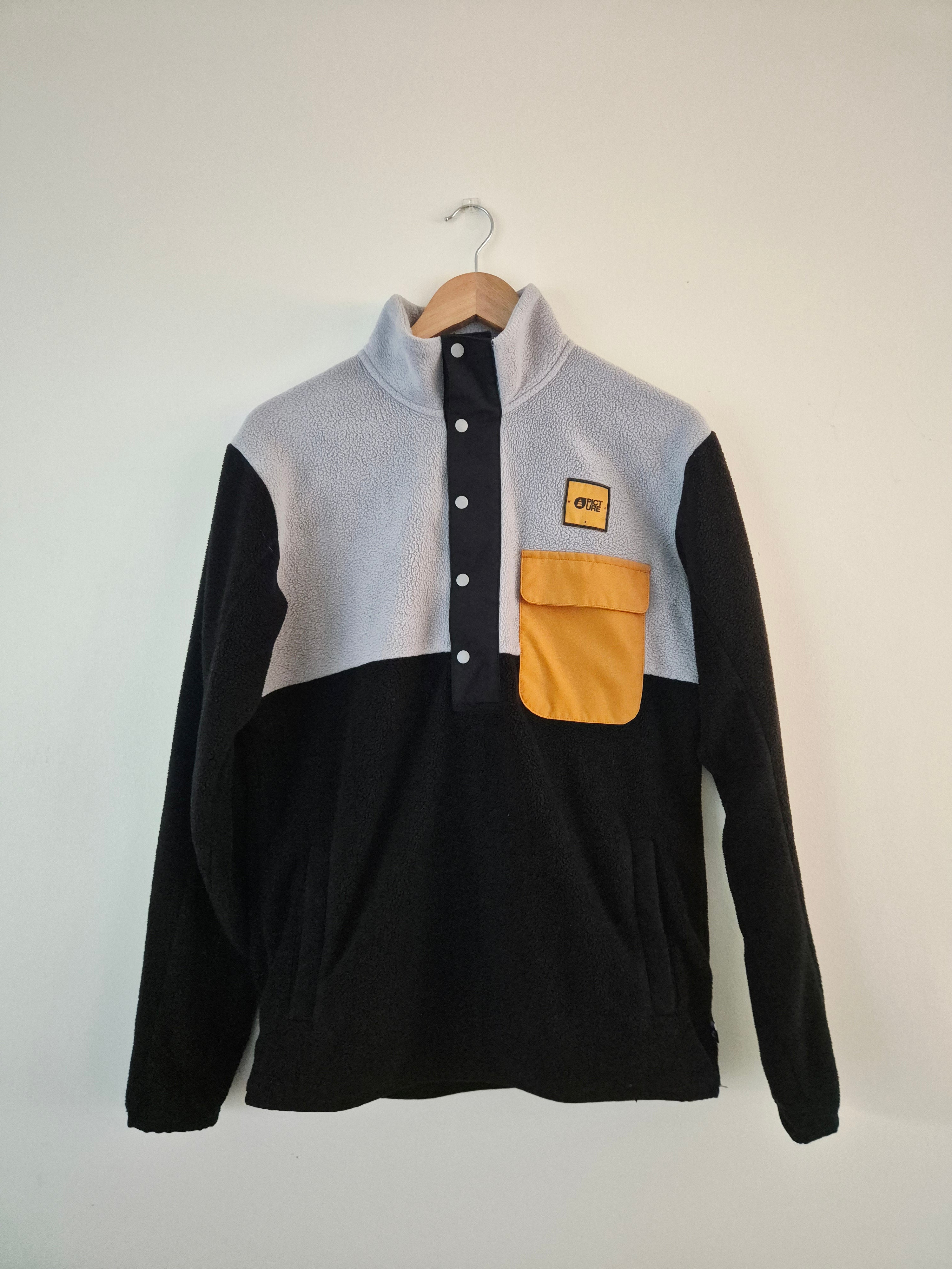 Picture Organic Clothing Sherpa Fleece Pullover Men's Small Black Grey Snap Neck