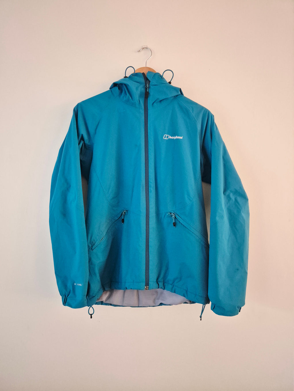 Share Berghaus Hydroshell Women's Waterproof Hooded Jacket UK 10 Blue Hiking Rain Coat
